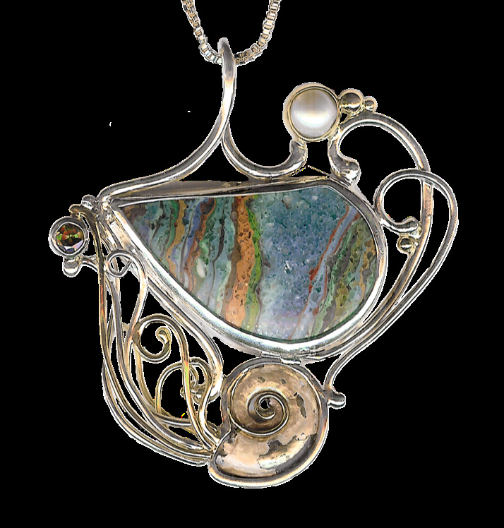 Sterling and 14k nautilus pendant